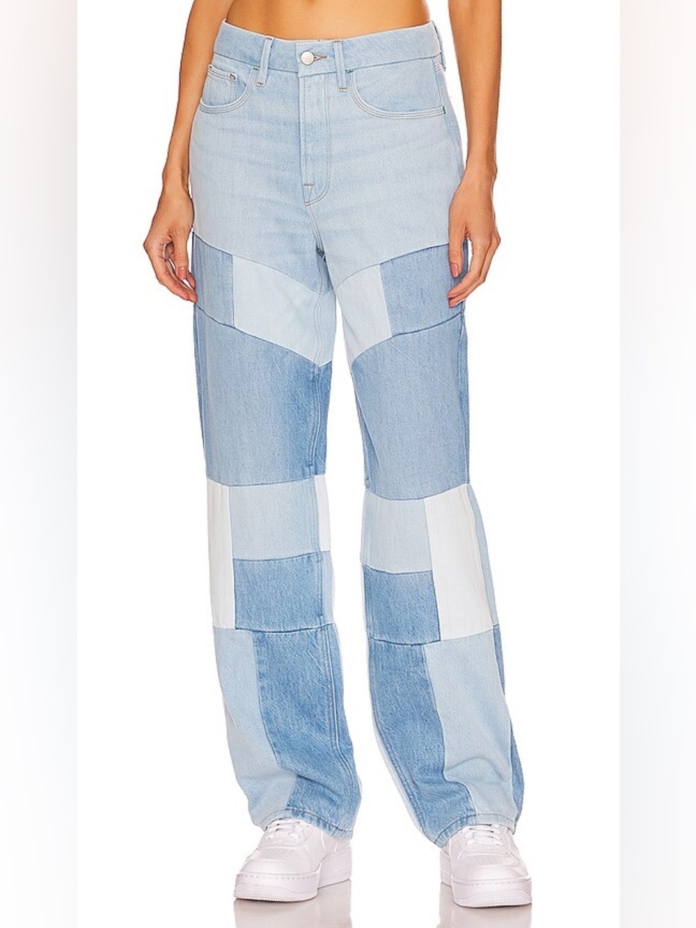 Good American Two-Tone Patchwork Light Blue Jeans